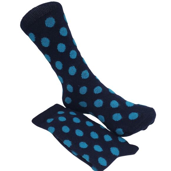 Garnet Hill Dot Socks Sz 9-11 Warm Cozy Cashmere Blend Soft Crew Navy Blue Teal - Picture 1 of 5